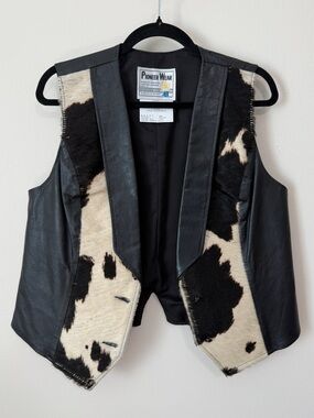 vintage 100% leather genuine cowhide western vest button closer size medium